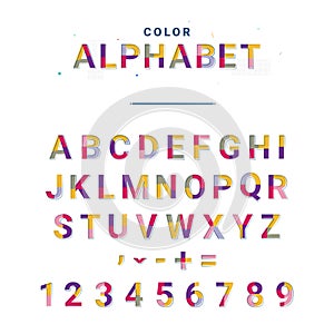 Creative font. Vector alphabet in color style.