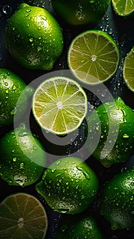 Creative food concept. Fresh lemon decorated with shiny seamless water drops. layout review. from above. flat lay