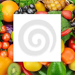 Creative frame from vegetables and fruits. There is a place for your text