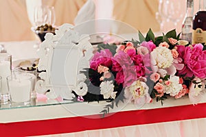 Creative fresh flowers decoration pink red and white roses at we