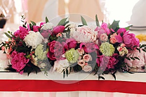 Creative fresh flowers decoration pink red and white roses at we