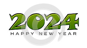 2024 Happy New Year funny bubble type green text concepts, isolated on white background photo