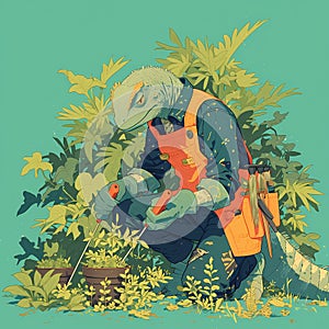 Creative Gardening Lizard Illustrations, Character Concept Art for Book Covers and Posters.