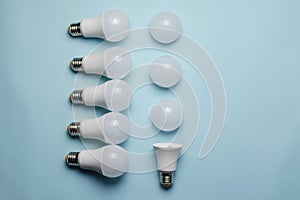 Creative geometric composition with LED lights on a blue background