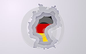 Creative Germany map with flag colors in paper cut style.