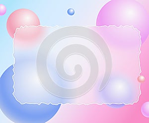 Creative glassmorphism illustration design with transparent frame and floating spheres template