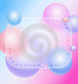 Creative glassmorphism illustration design with transparent frame and floating spheres template