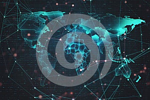 Creative glowing world map on virtual screen