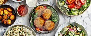 Creative gluten free meal preparation featuring plant based cutlets and starches