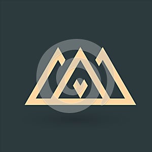 Creative gold trinity futuristic triangle symbol design for company logo. Triple Corporate tech geometric identity concept. Stock