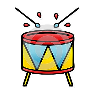 A creative gradient shaded cartoon beating drum
