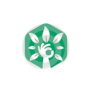Creative green hand tree logo design. Natural products logo.