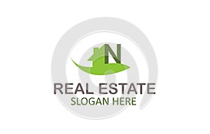 Creative Green Letter N Real Estate Logo Design Vector