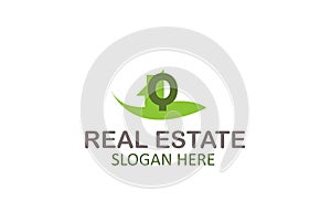Creative Green Letter Q Real Estate Logo Design Vector