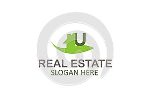 Creative Green Letter U Real Estate Logo Design Vector