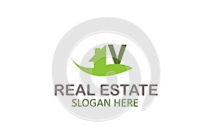 Creative Green Letter V Real Estate Logo Design Vector