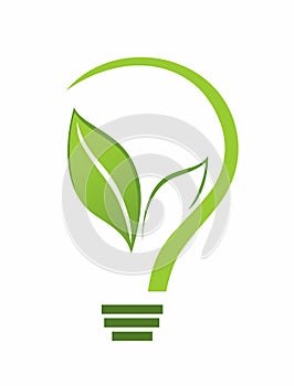 Creative green lightbulb with leaves