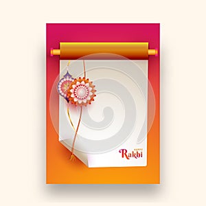 Creative greeting card design with illustration of floral rakhi