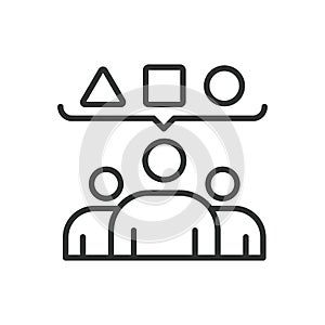 Creative group, in line design. Creative group, collaboration, brainstorming, innovation, teamwork, idea sharing photo