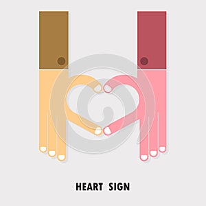 Creative hand sign and heart abstract vector logo design.