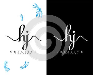 Creative handwriting hj, jh letter logo design vector