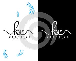 Creative handwriting kc, ck letter logo design template vector