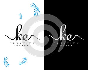 Creative handwriting ke, ek letter logo design template vector