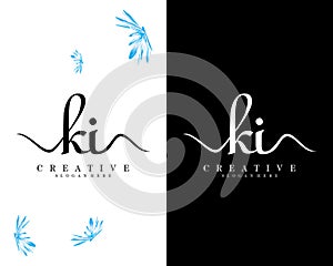 Creative handwriting ki, ik letter logo design template vector
