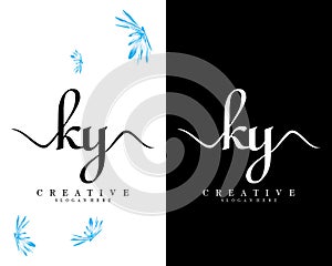 Creative handwriting ky, yk letter logo design template vector