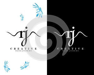 Creative handwriting letter rj, jr logo design template vector
