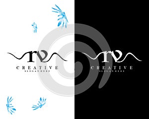 Creative handwriting letter rv, vr logo design template vector