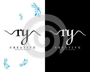 Creative handwriting letter ry, yr logo design template vector