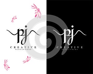 Creative Handwriting script letter pj, jp logo designvector