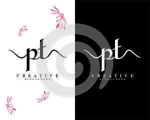 Creative Handwriting script letter pt, tp logo design vector