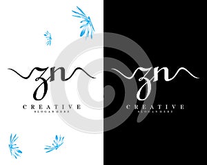 Creative handwriting zn, nz letter logo design vector