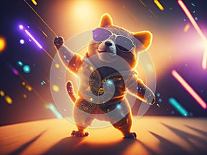 Creative happy bear in disco clothes dance. ai generative