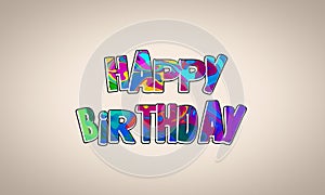 Creative happy birthday text art with colorful ink texture on a text.