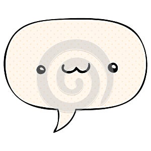 A creative happy cartoon expression and speech bubble in comic book style