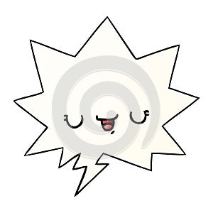 A creative happy cartoon expression and speech bubble in smooth gradient style