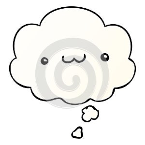 A creative happy cartoon expression and thought bubble in smooth gradient style