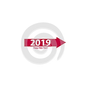 Creative happy new year 2019 design. Flat design with shadow. Outline.