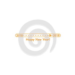 Creative happy new year 2019 design with Progress loading bar with airplane is in a dotted line. The flying apartment is