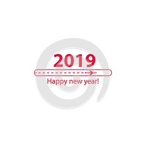Creative happy new year 2019 design with Progress loading bar with airplane is in a dotted line. The flying apartment is