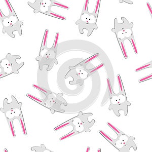 Creative hares rabbits on a white background Seamless pattern Funny cute childish pattern hare rabbit character for birthday card