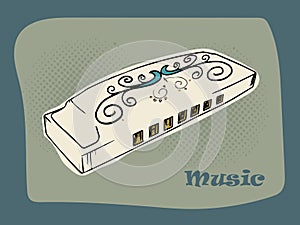 Creative harmonica for Music concept.