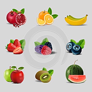 Creative healthy mix fruit for a low calorie snack, isolated on white background, vector and illustration