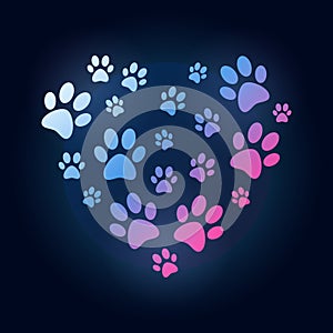 Creative heart with dog or cat paw prints vector illustration