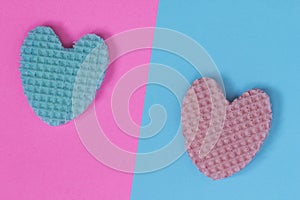 Creative heart from an edible wafer in pastel pink and blue colo