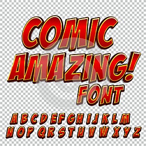 Creative high detail comic font. Alphabet of comics, pop art.