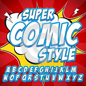 Creative high detail comic font. Alphabet in style of comics, pop art. Letters and figures for decoration of kids